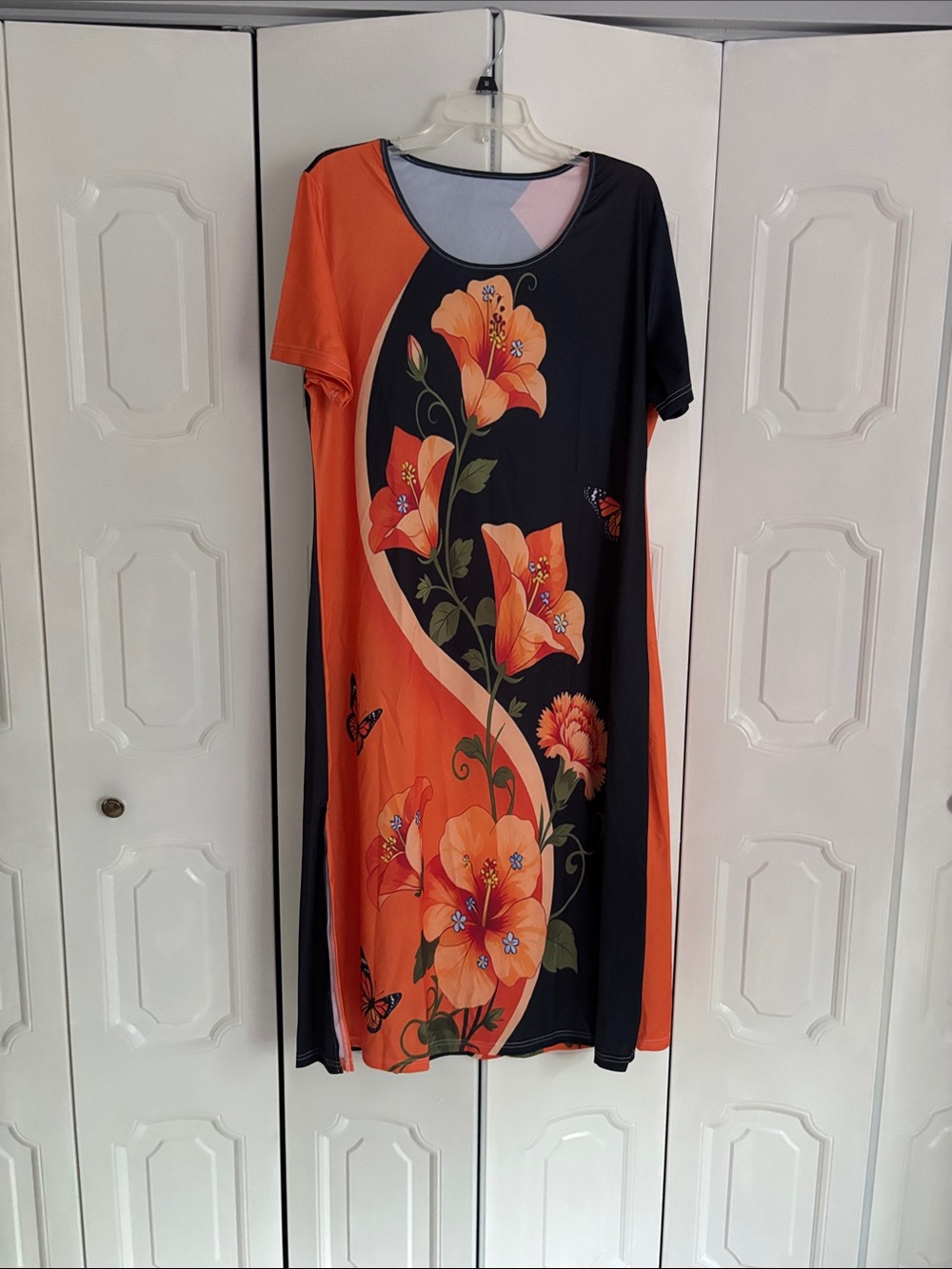 Orange and Black Floral Midi Dress